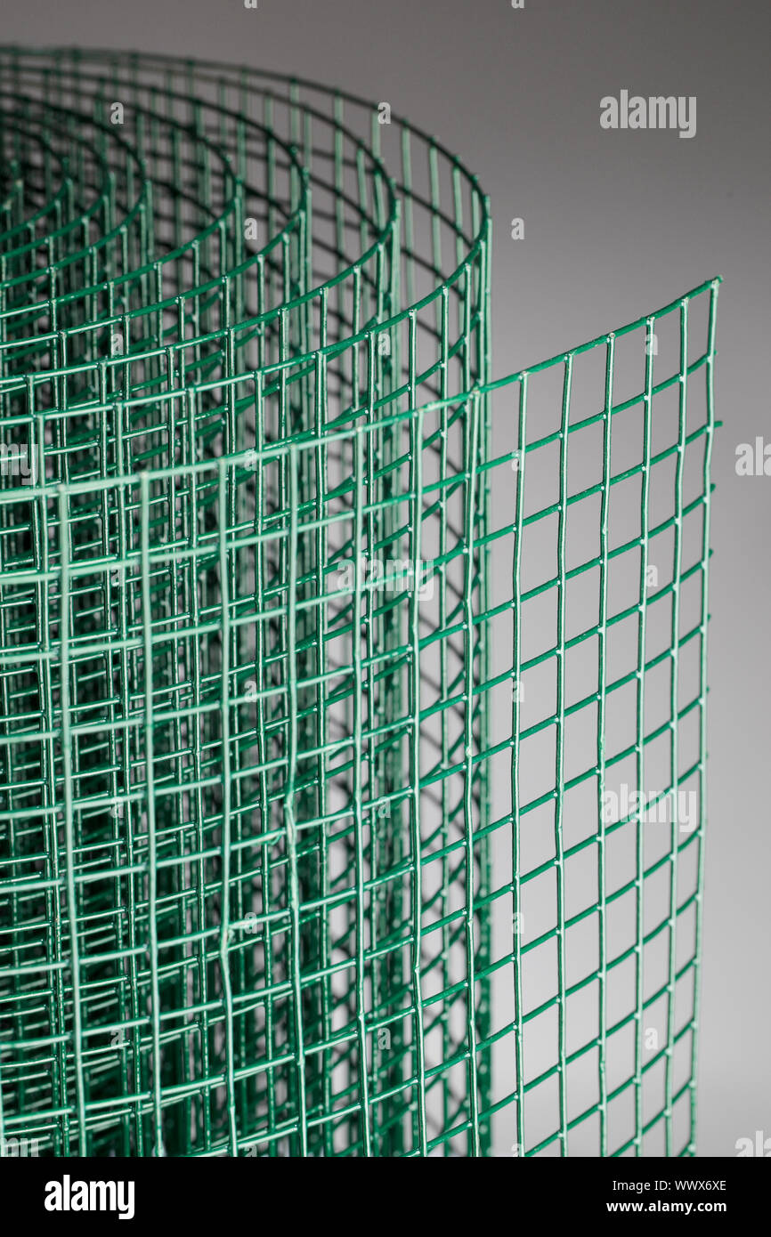 Beschichtet, grün metallic Drahtgeflecht verwendet bei der Gartenarbeit durch Pflanzen von Tieren zu schützen. Stockfoto