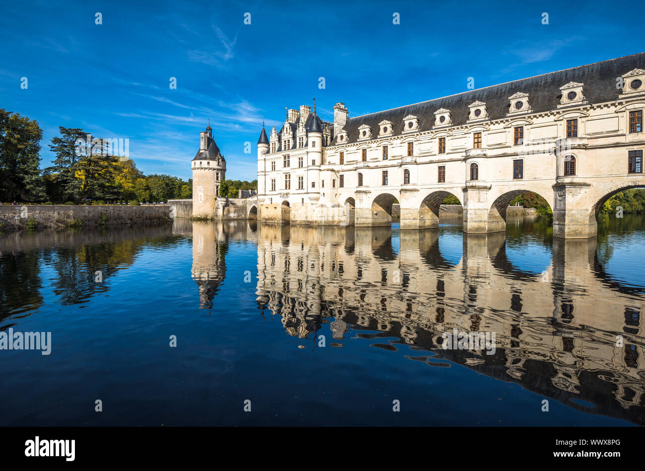 Chateau de Chenonceau auf dem Fluss Cher, Loire Tal, Frankreich Stockfoto