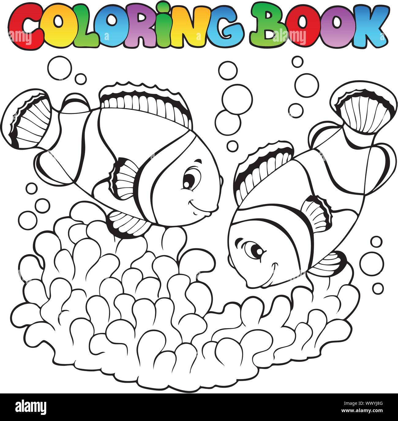 Malbuch zwei niedliche clown Fische Stock Vektor