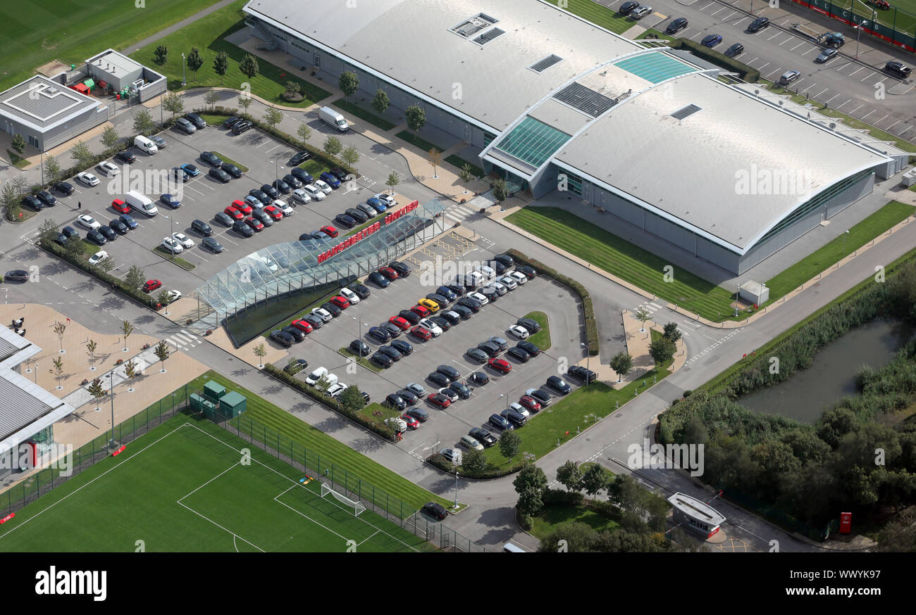 Luftaufnahme der Aon Training Komplex - Manchester United Carrington Ausbildungsstätte, Manchester, UK Stockfoto