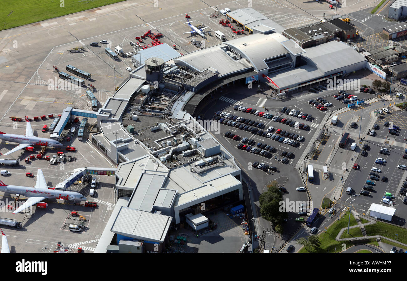 Luftbild vom Flughafen Leeds Bradford, West Yorkshire, UK Stockfoto