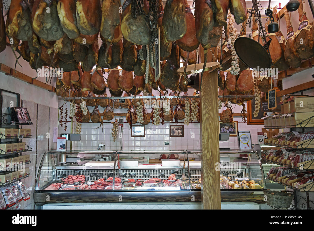 Schinken, Fachgeschäft, Greve in Chianti, Toskana, Italien, Europa Stockfoto