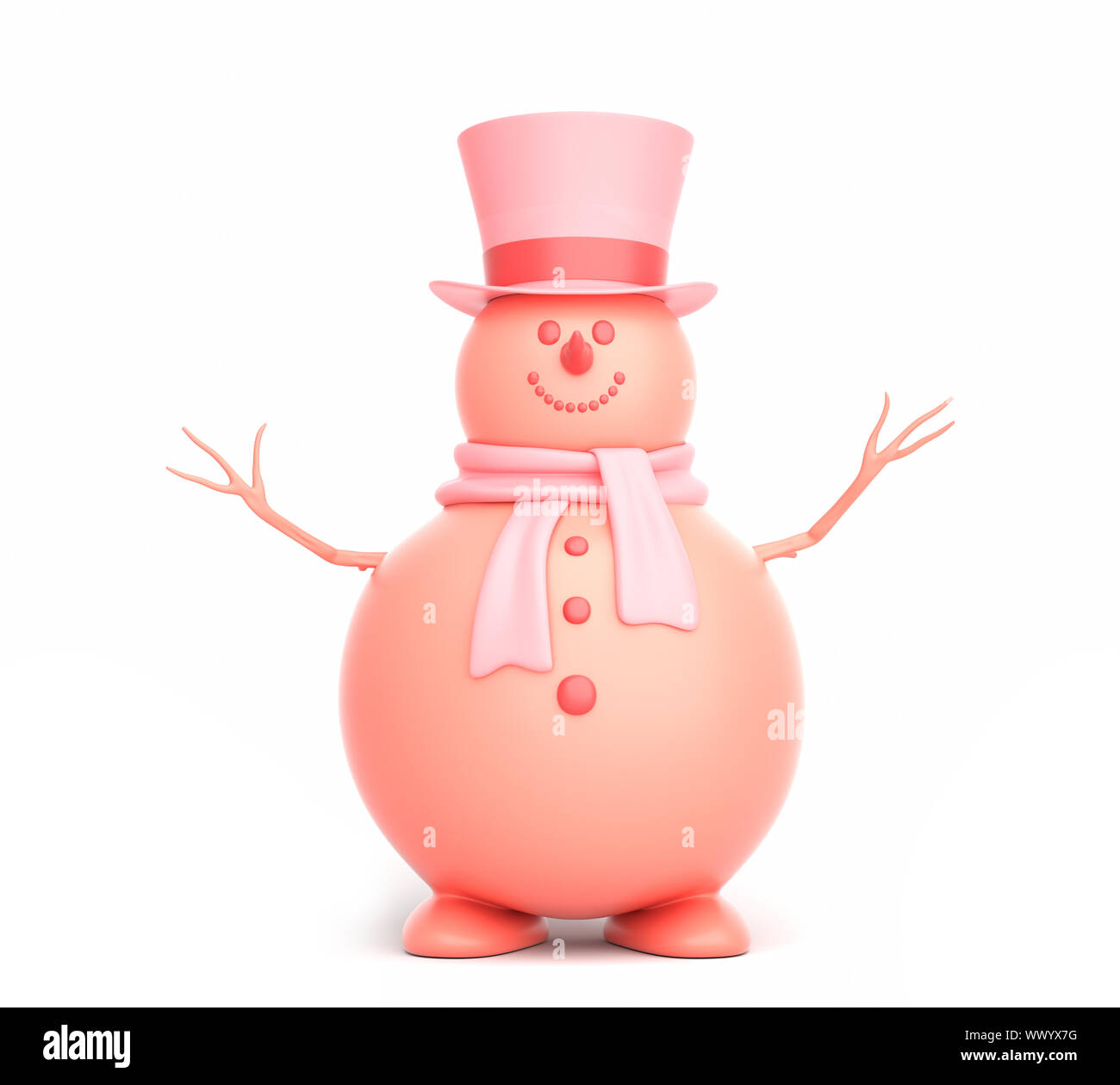 Süße Schneemann auf dem weißen Hintergrund. 3D-Darstellung Stockfoto