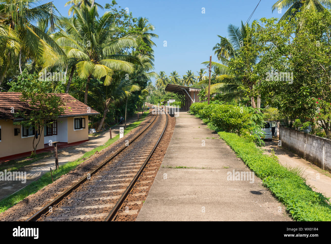 Ländliche Bahnhof von der Southern Railway Line In, Telwatta Sri Lanka Stockfoto