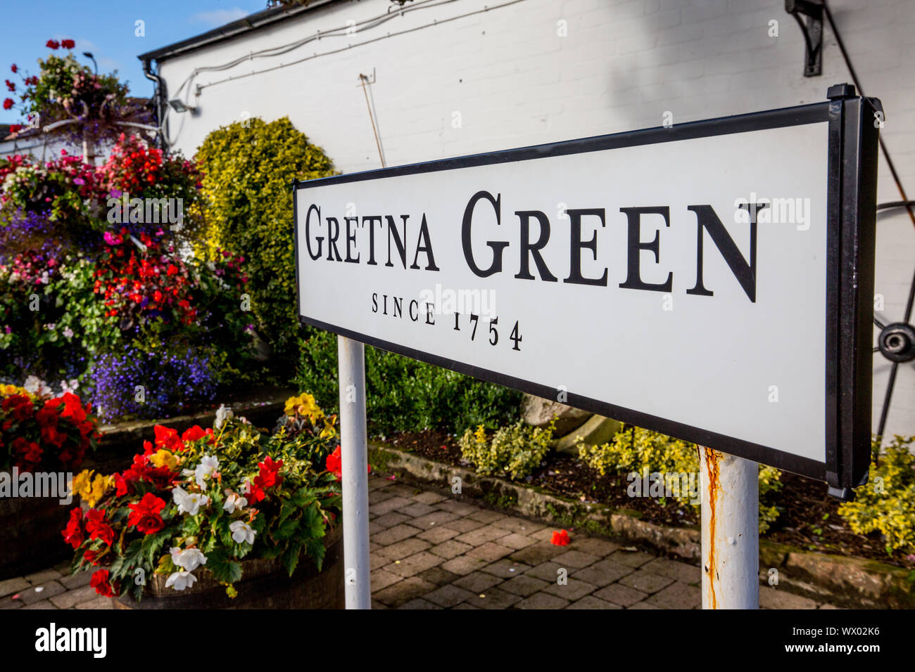 Gretna Green sign in Gretna Green, Schottland Stockfoto
