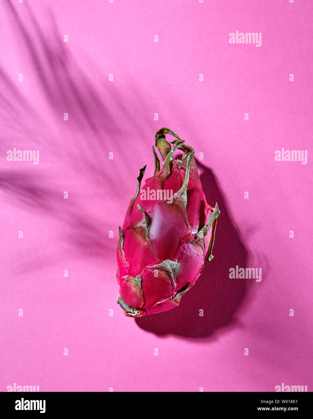 Dragon Obst oder Pitahaya isoliert auf einem rosa Hintergrund. Ansicht von oben Stockfoto
