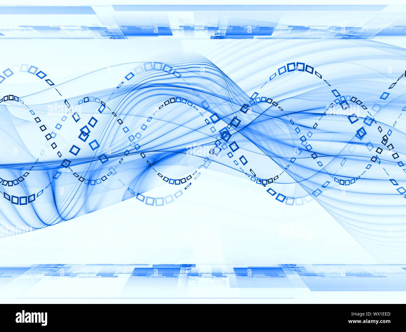 Grafische Komposition von abstrakten Sinuswellen und Designelemente wie kostenlose Kulisse für Entwürfe zu den Themen der modernen Datenverarbeitung dienen, Virt Stockfoto