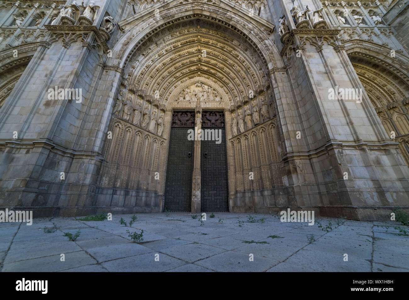 Main Gate, Toledo - Kathedrale Santa Maria Primada de Toledo Fassade spanische Kirche im gotischen Stil Stockfoto