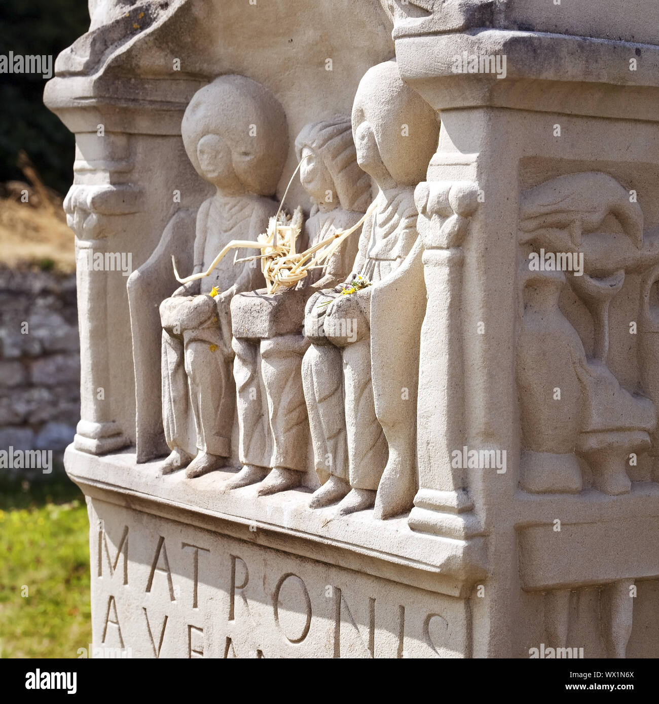 Weihe Stein, Detail, Goerresburg, gallo-römischen Tempelbezirk, Nettersheim, Deutschland, Europa Stockfoto