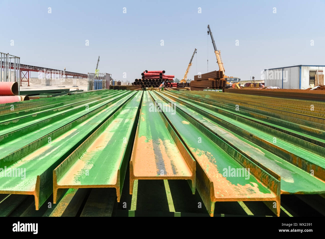 Stahl i-Balken auf der Baustelle Stockfoto