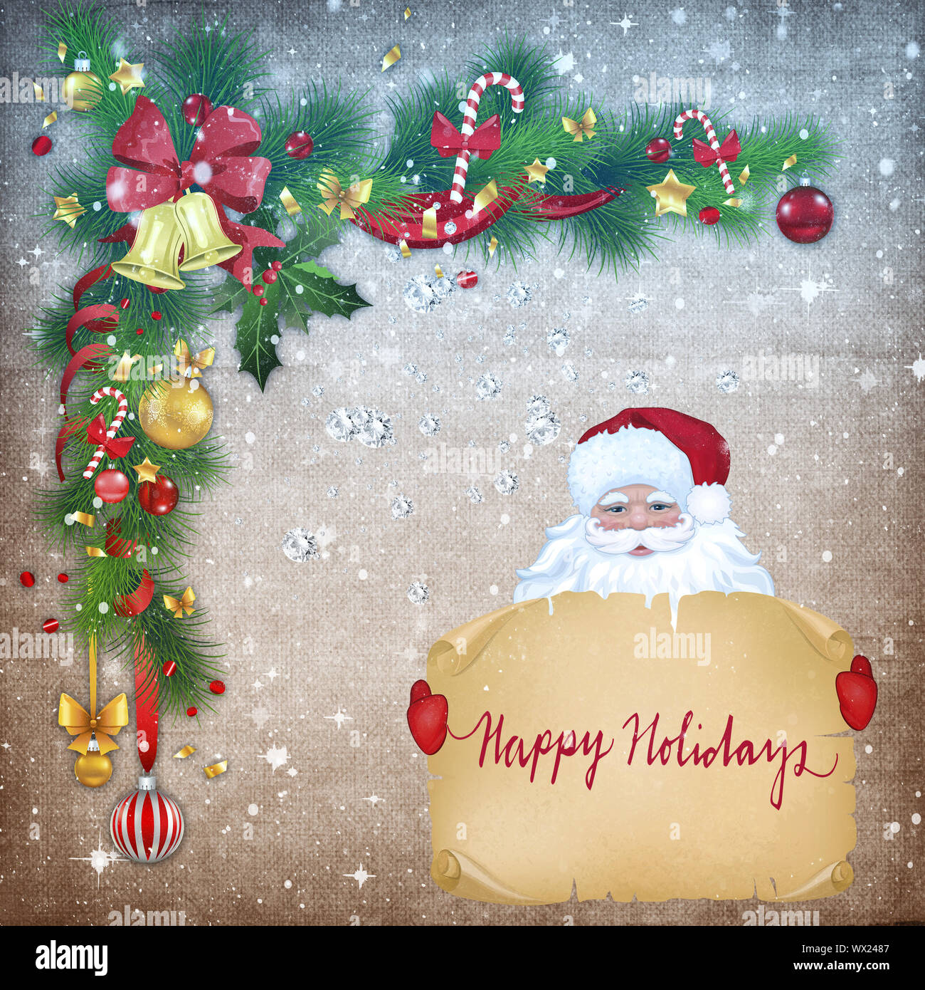 Weihnachten Grußkarte mit dem Bild von Santa Claus. Stockfoto