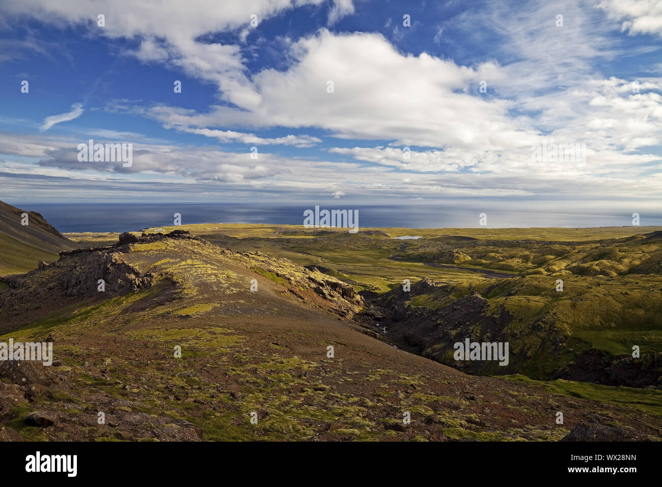 Landschaft am Berg Stapafell mit Blick auf das Meer, Fjorde, West Island, Island, Europa Stockfoto
