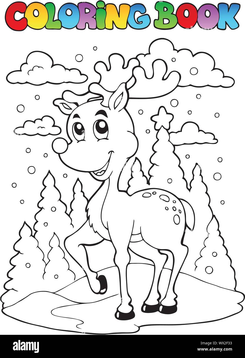 Malbuch rentier Thema 1 Stock Vektor