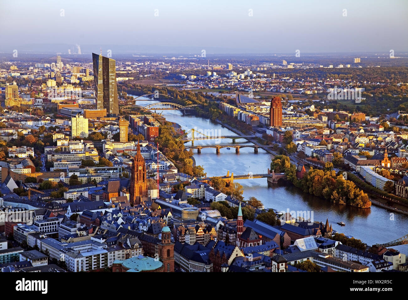 Blick auf die Stadt die neue Europäische Zentralbank und die Hauptinsel, Frankfurt am Main, Deutschland, Europa Stockfoto