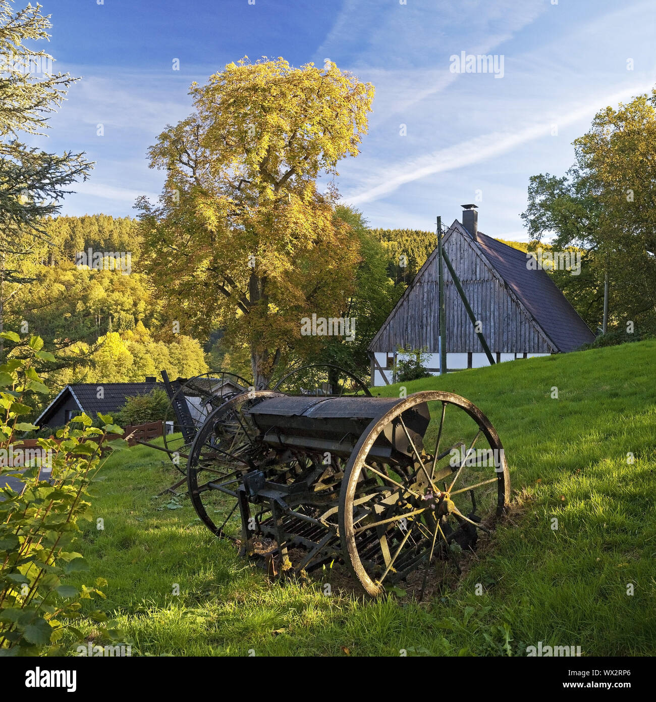 Bauernhaus Wippekuehl im Herbst, Schalksmuehle, Nordrhein-Westfalen, Deutschland, Europa Stockfoto