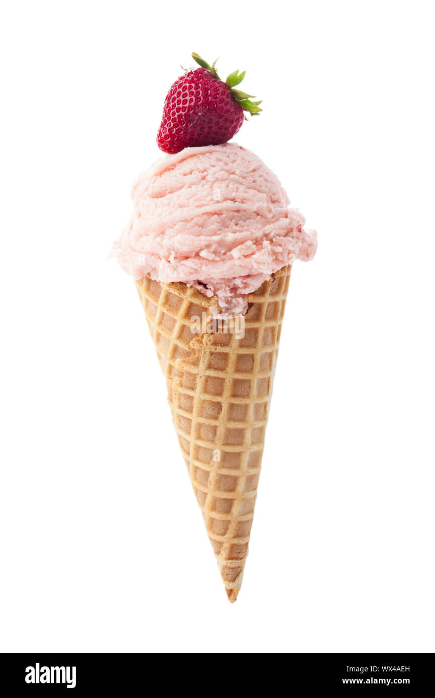 Erdbeer Geschmack einer Joghurt Eis auf einem Kegel Stockfoto