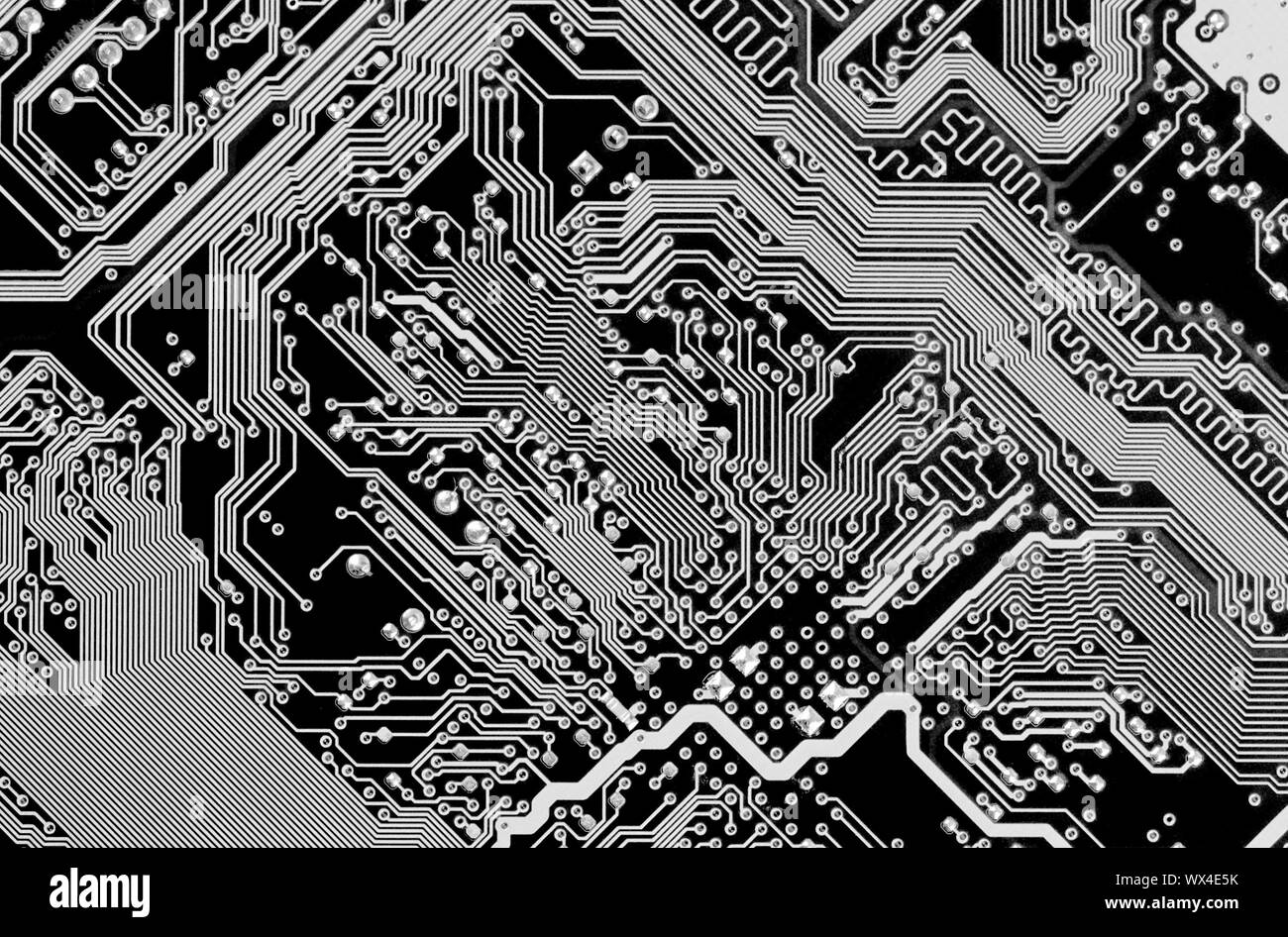 Leiterplatte des elektronischen schwarzen und weißen Hintergrund Stockfoto