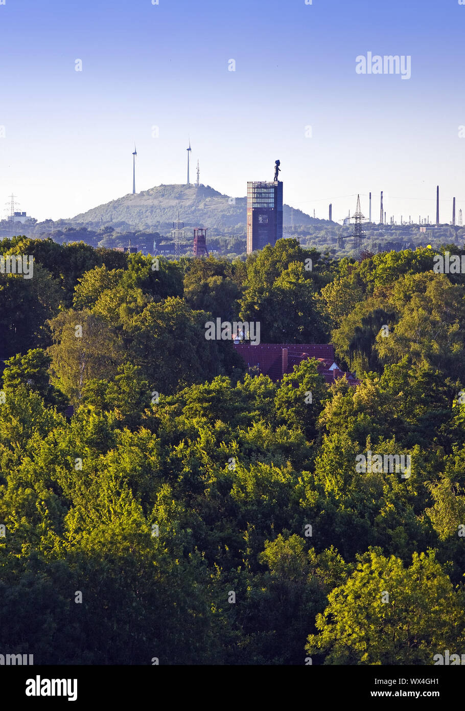 Blick auf die grüne Ruhrgebiet Nordsternpark mit der Halde Scholven, Gelsenkirchen, Deutschland, Europa Stockfoto