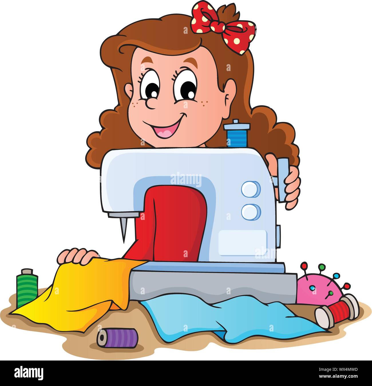 Cartoon Mädchen mit Nähmaschine Stock Vektor
