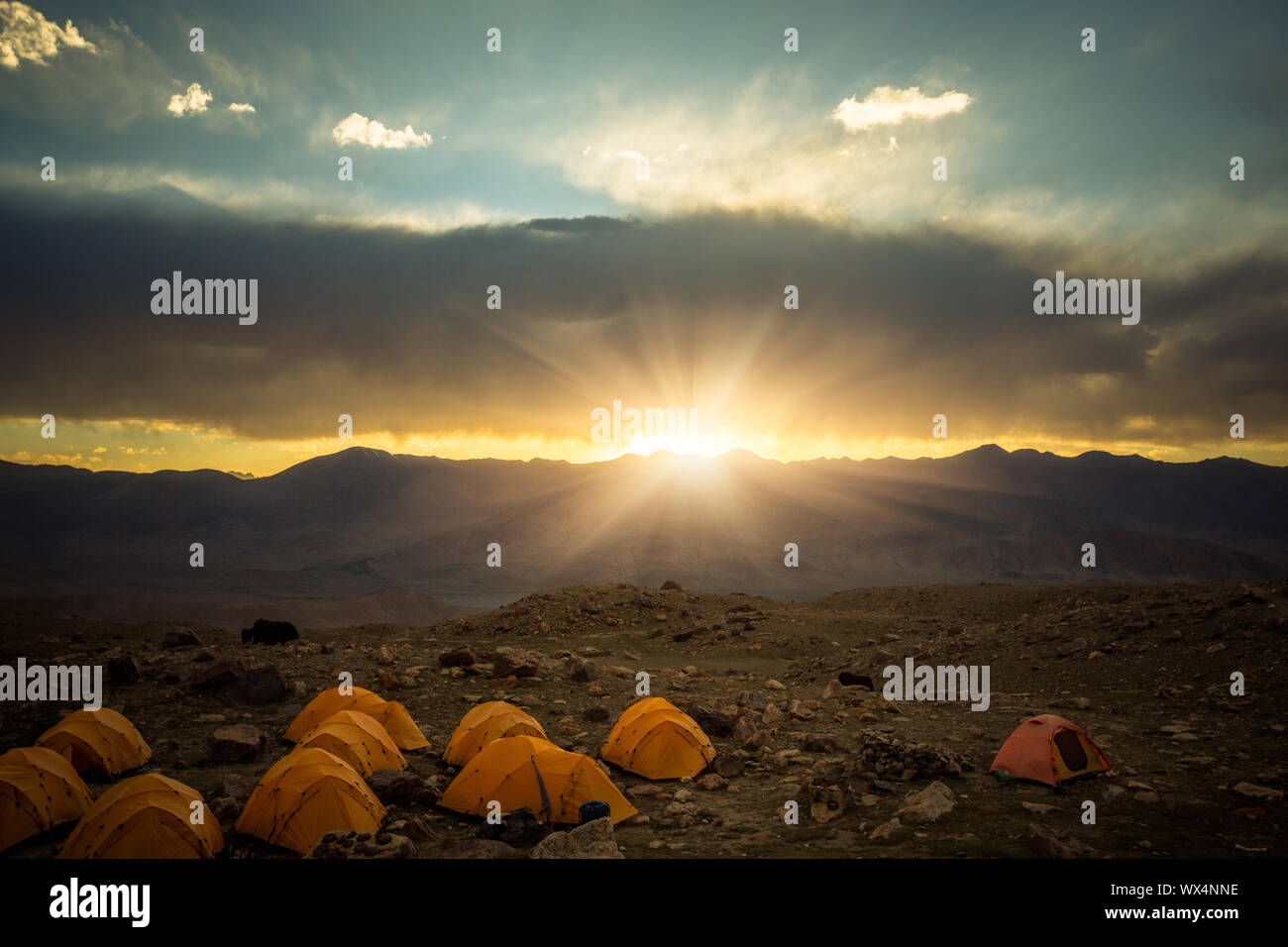 Camp Zelte in sunrsie Stockfoto