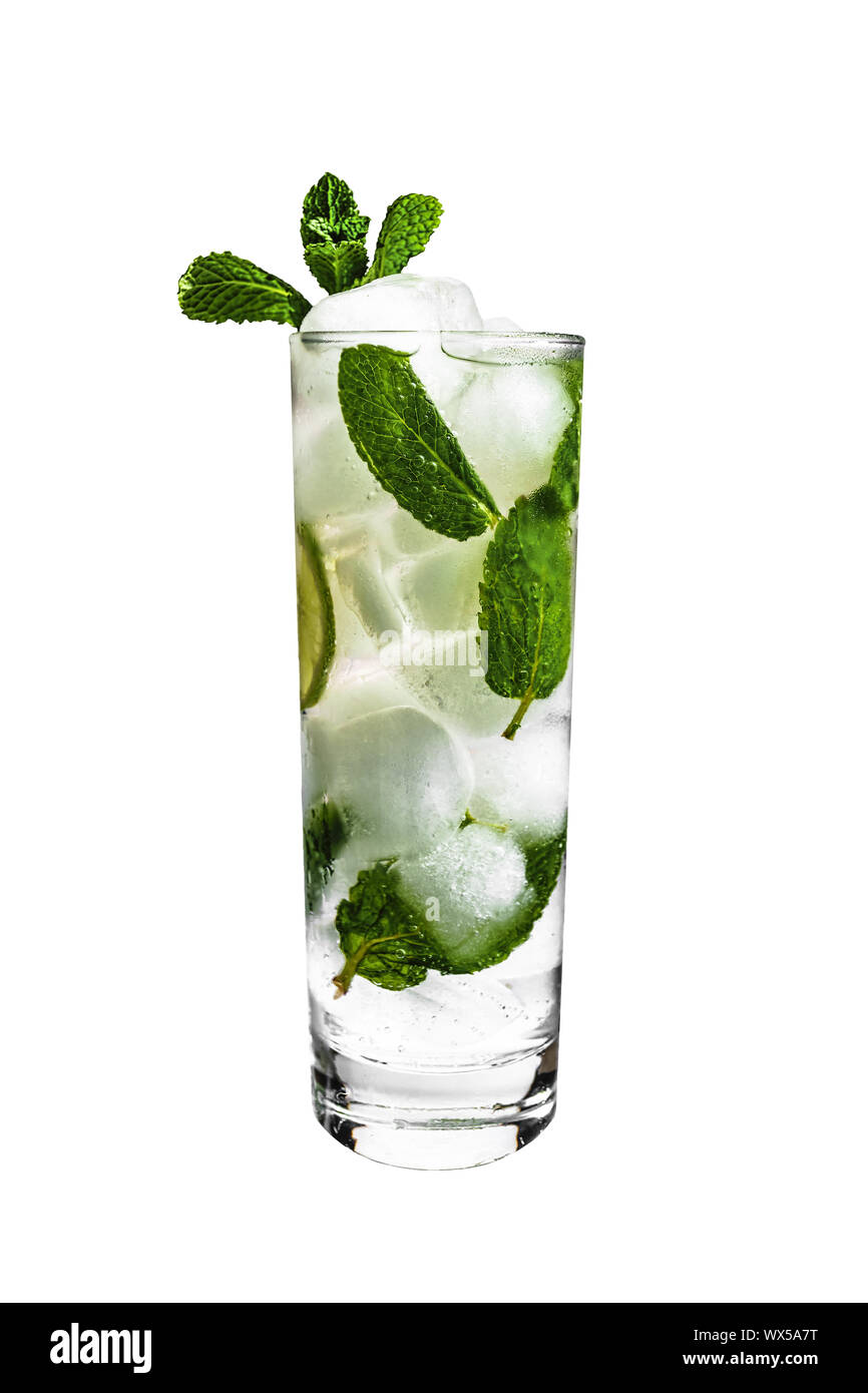 Mojito, Alkohol, isoliert, Rum, Trinken, weißer Hintergrund, Kühl, Stockfoto