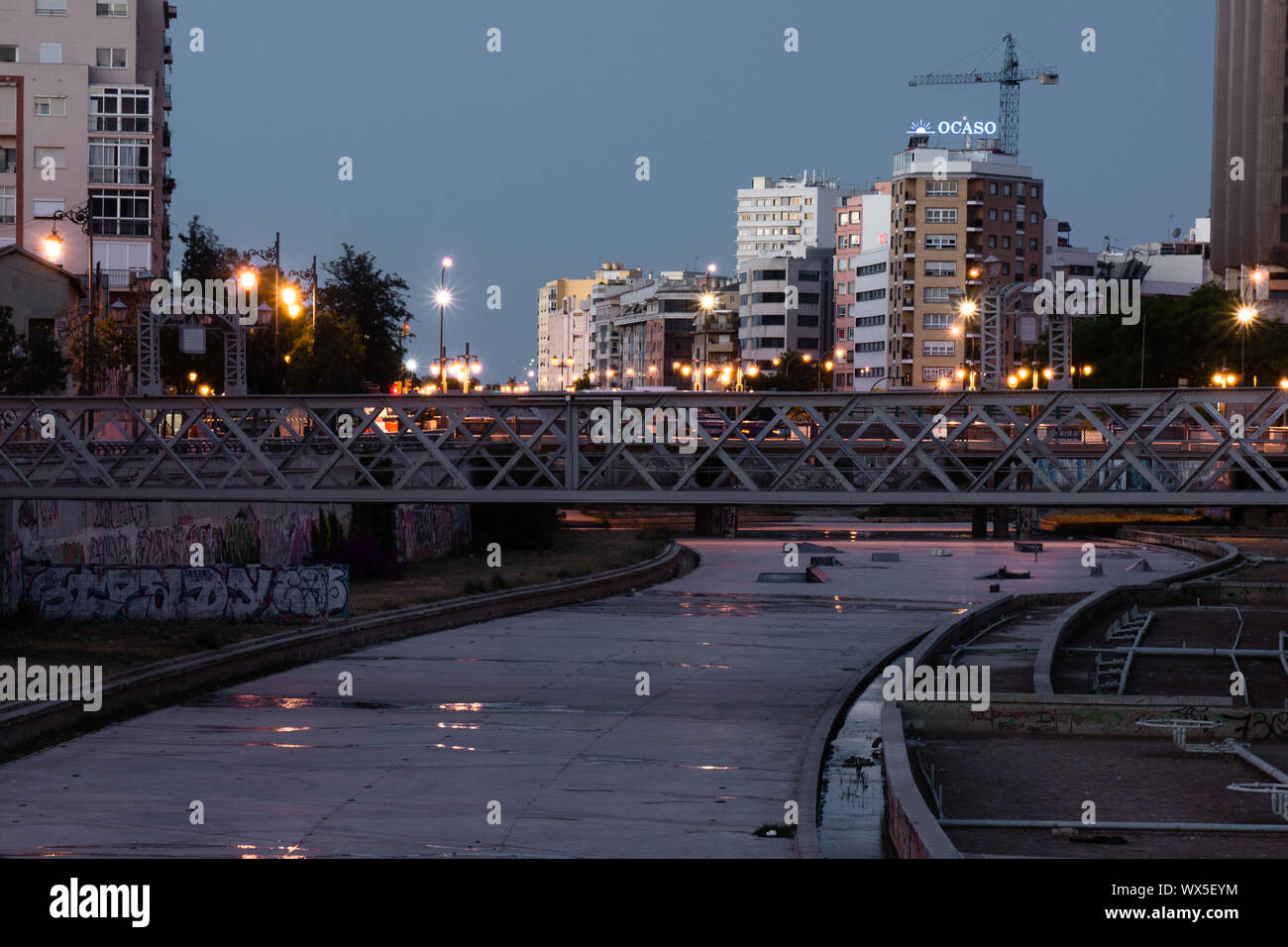 Malaga Stadt Ansicht bei Nacht Landschaft Stockfoto