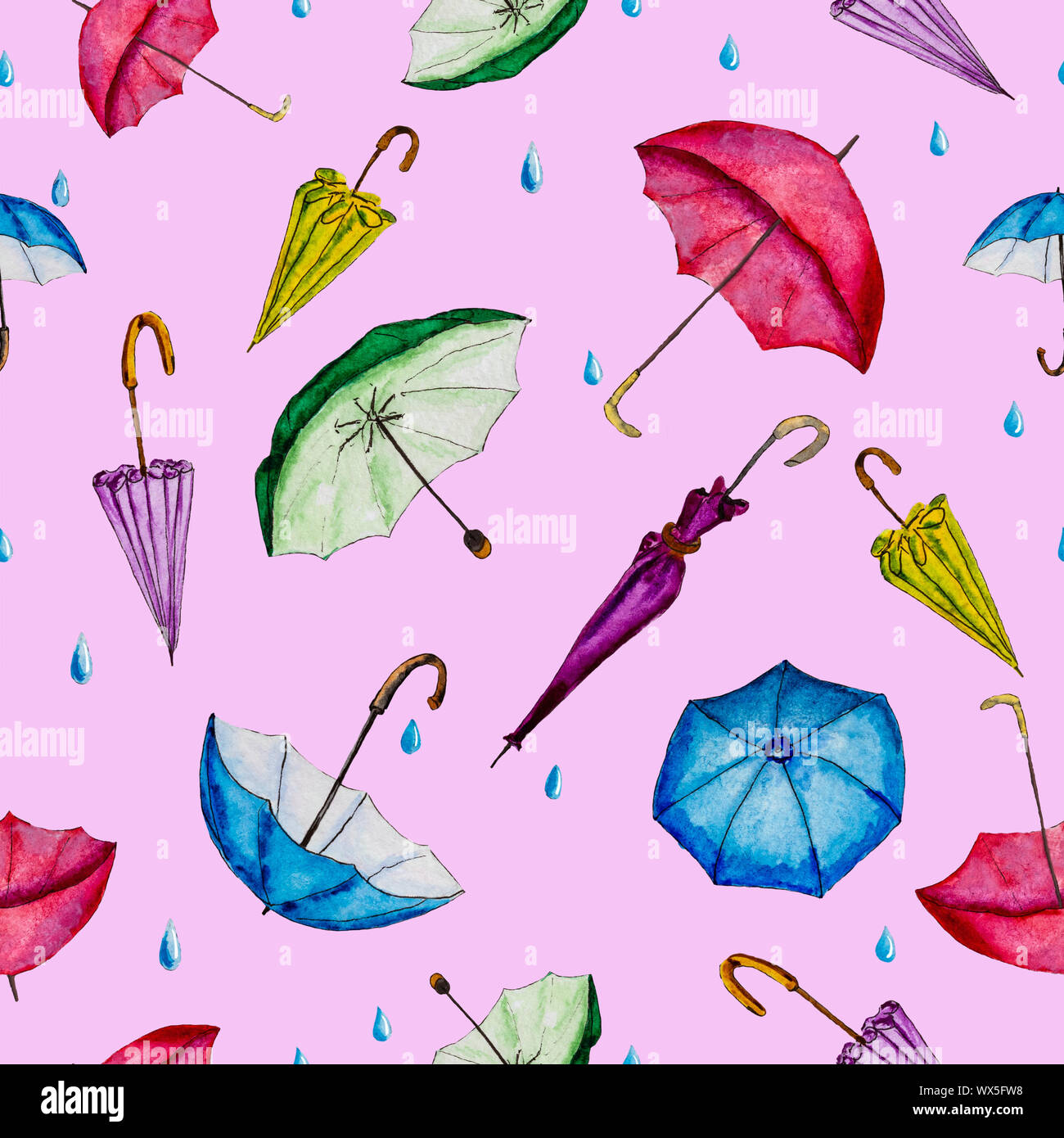 Aquarell Regenschirm nahtlose Muster. Stockfoto