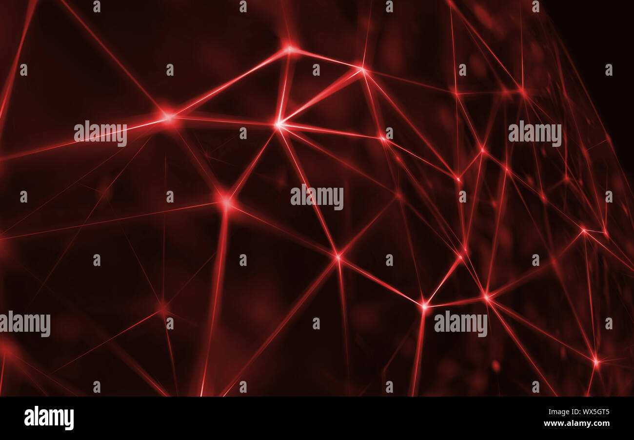 Blockchain Netzwerk - abstrakte Punkte auf hell schwarzer Hintergrund verbunden. Internetzugang, abstrakten Sinne von Wissenschaft und Tech Stockfoto