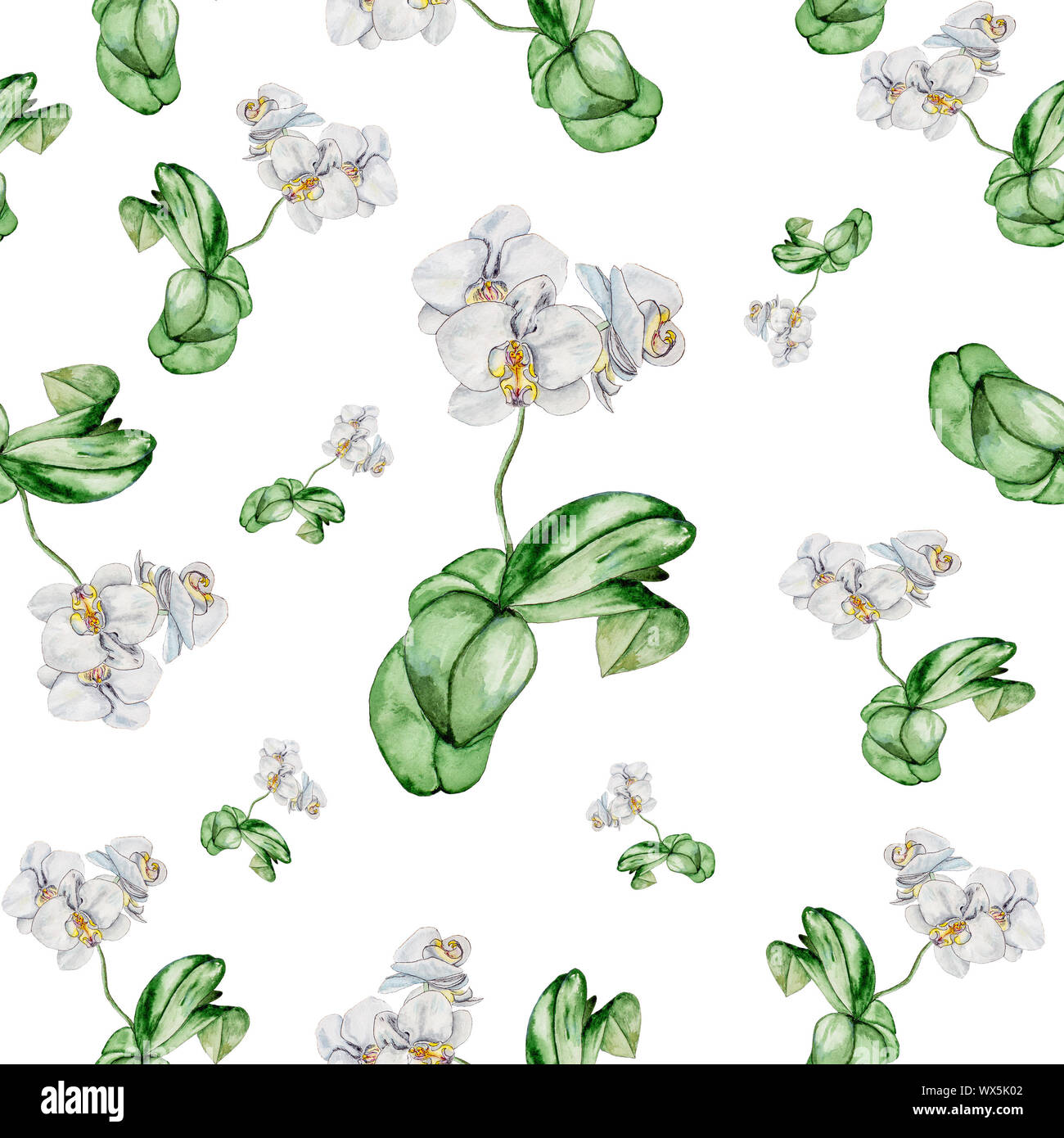 Nahtlose Muster der blühenden White Orchid. Stockfoto