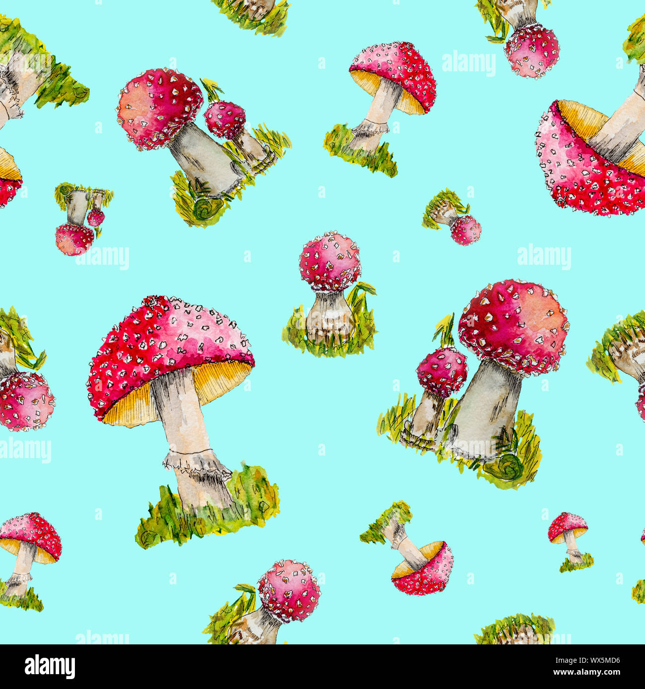 Red fly agaric Handgemalten Aquarell. Stockfoto