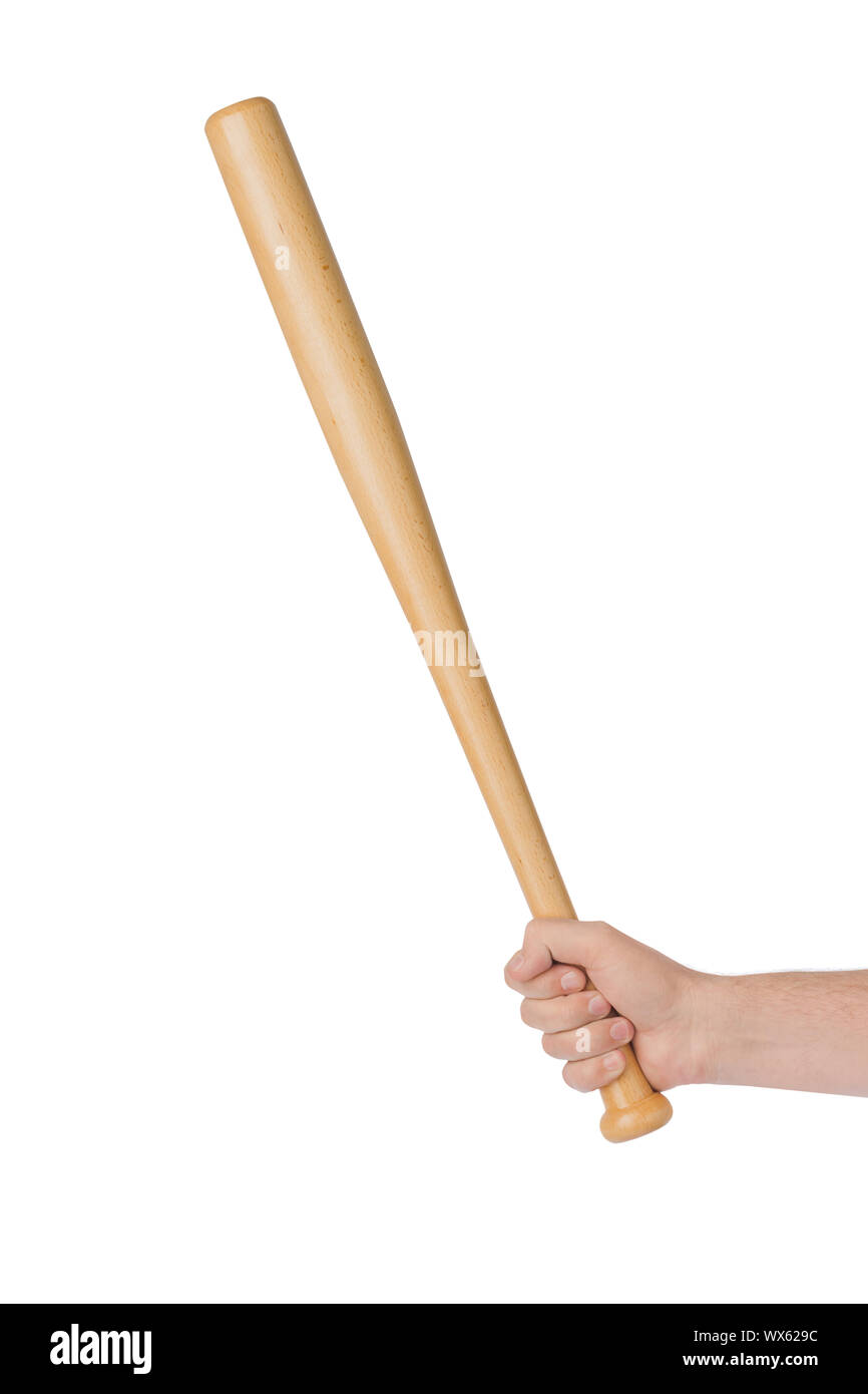 Hände mit Baseballschläger Stockfoto