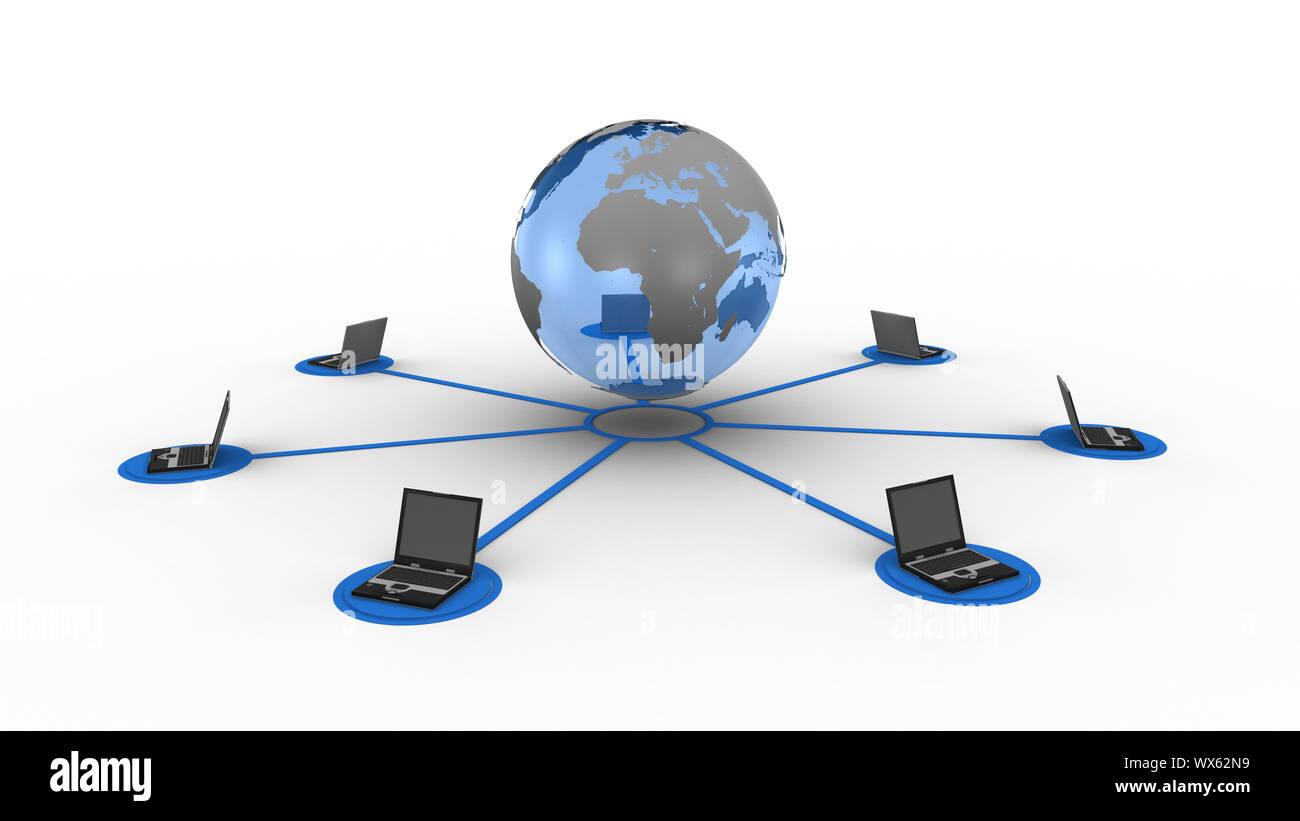 Laptops mit blau Masse angeschlossen Stockfoto