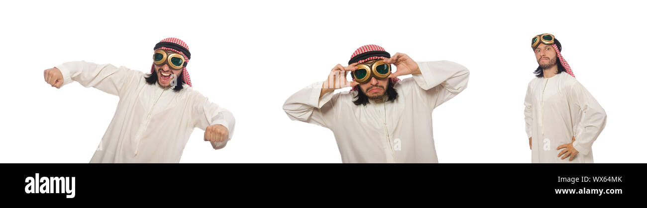 Arabische Mann mit Aviator Brille isoliert auf weiss Stockfotografie - Alamy