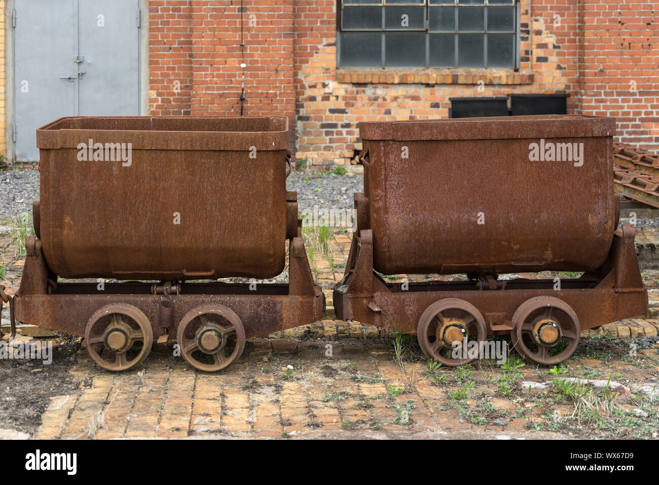 Kohle Wagen in einem Brikett Factory Stockfoto