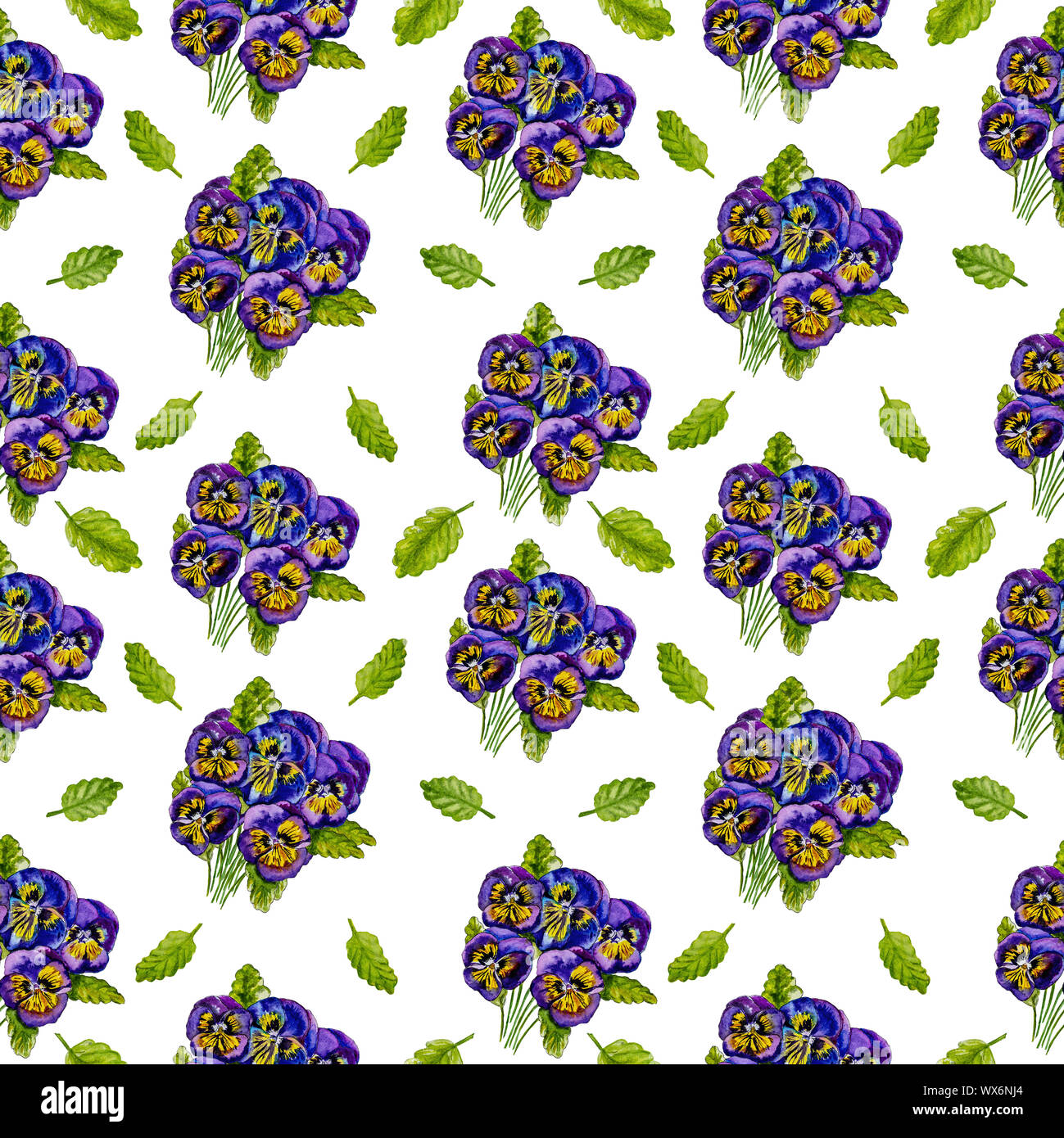 Nahtlose aquarell Muster der violetten Stiefmütterchen. Stockfoto