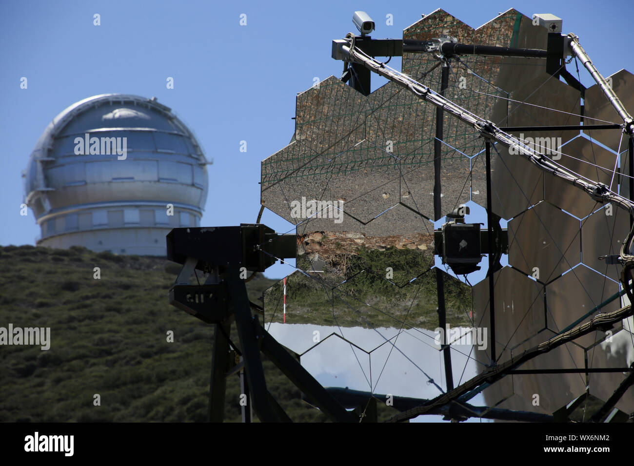 MAGIC-Teleskope (Major Atmospheric Gamma-Ray Imaging Cherenkov Teleskopen) Stockfoto