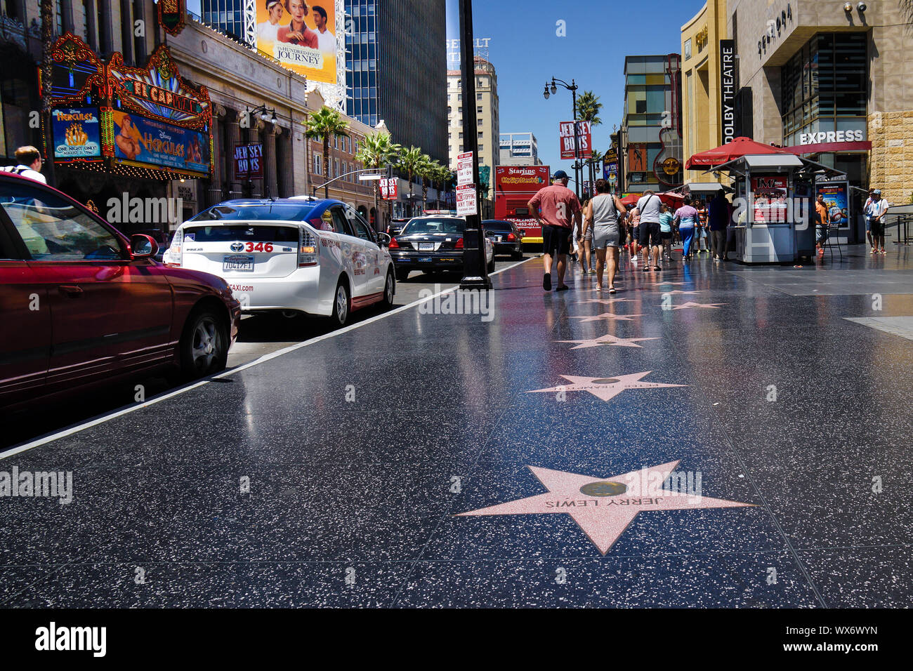 Hollywood Walk of Fame Marmor mit Pink Star Stockfoto
