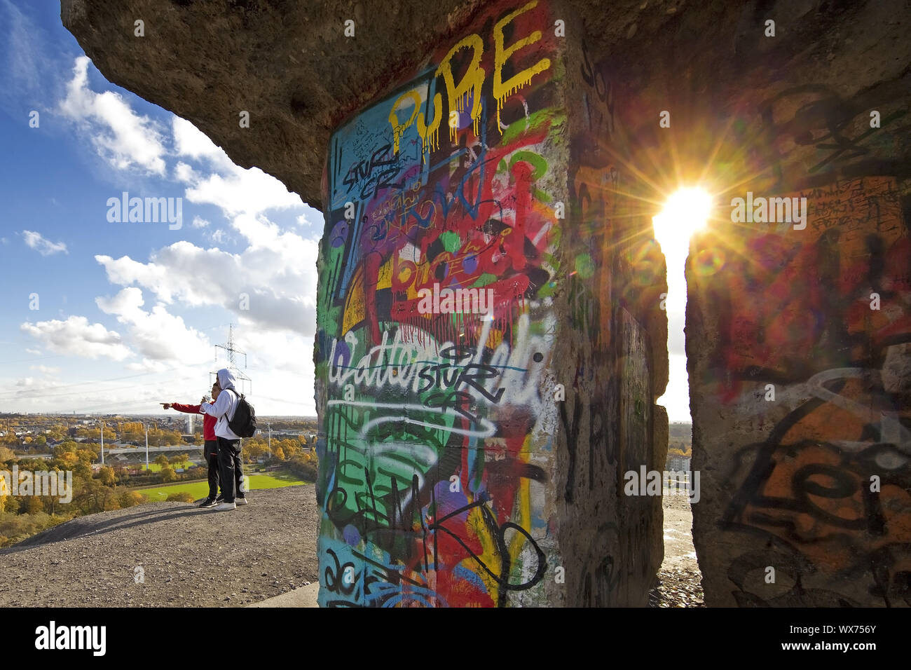 Graffiti auf der Treppe des Himmels, verderben Tipp Rhein Elbe, Gelsenkirchen, Ruhrgebiet, Deutschland, Europa Stockfoto