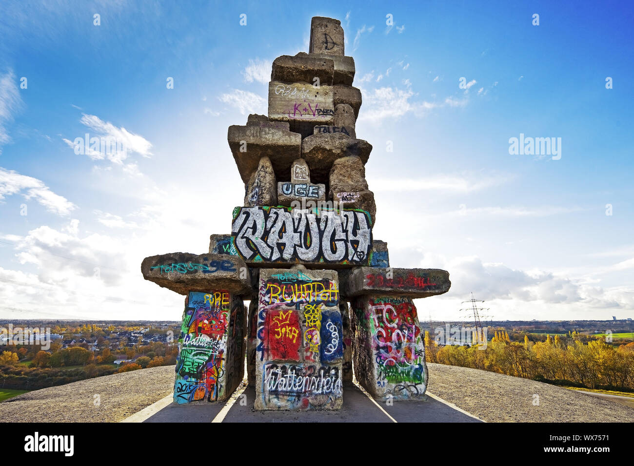 Graffiti auf der Treppe des Himmels, verderben Tipp Rhein Elbe, Gelsenkirchen, Ruhrgebiet, Deutschland, Europa Stockfoto