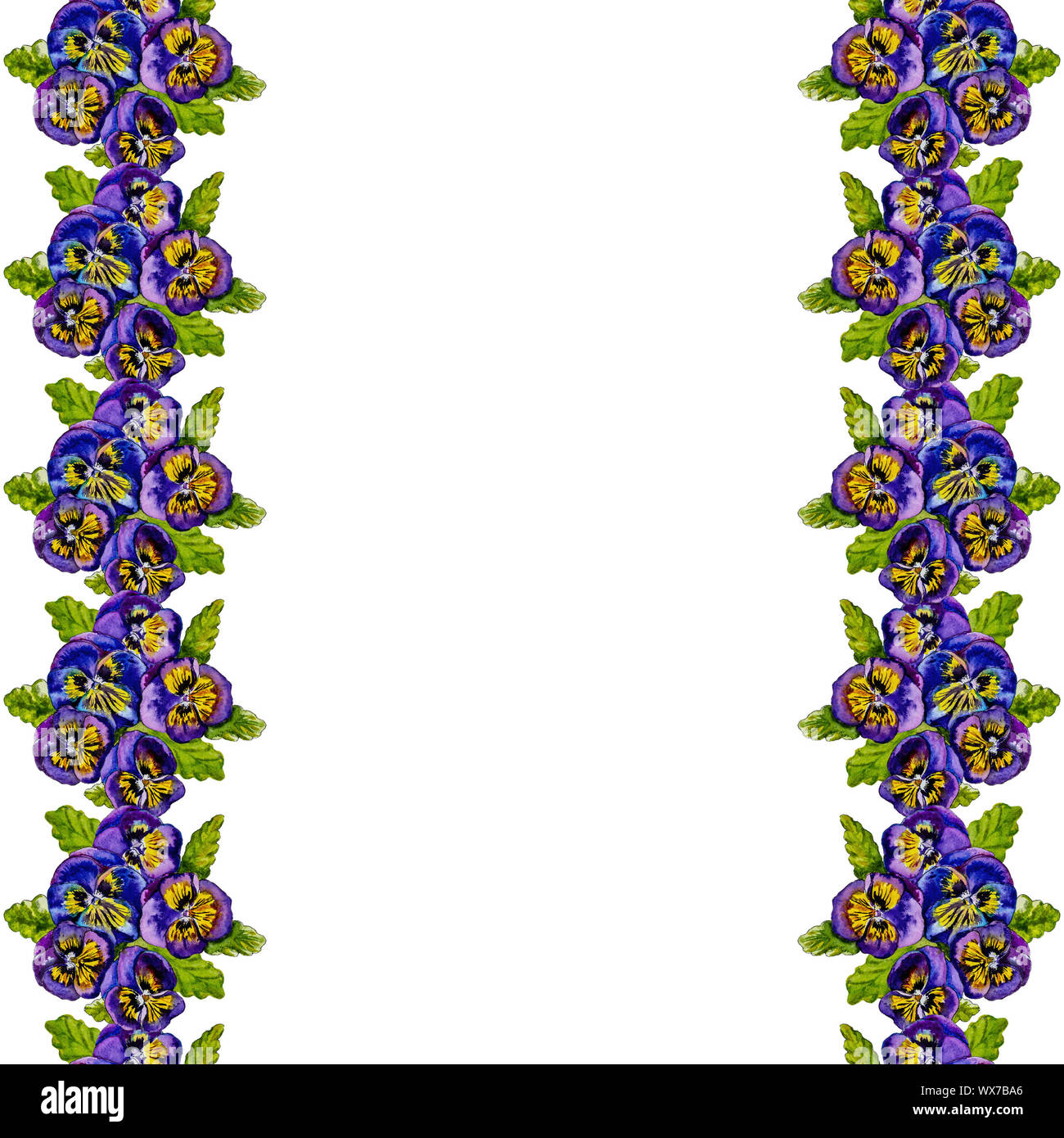 Nahtlose Rahmen mit violetten Stiefmütterchen Blumen und grüne Blätter. Stockfoto