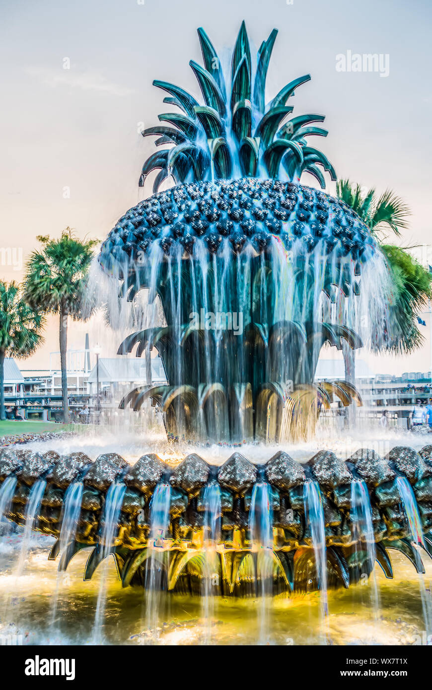 Die Ananas Brunnen, an der Waterfront Park in Charleston Stockfoto