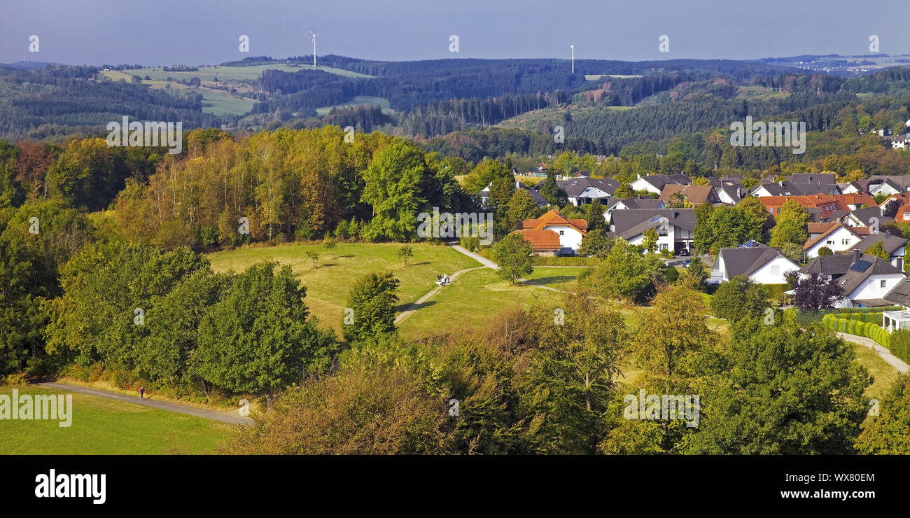 Luftaufnahme von einer Siedlung, Meinerzhagen, Sauerland, Nordrhein-Westfalen, Deutschland, Europa Stockfoto