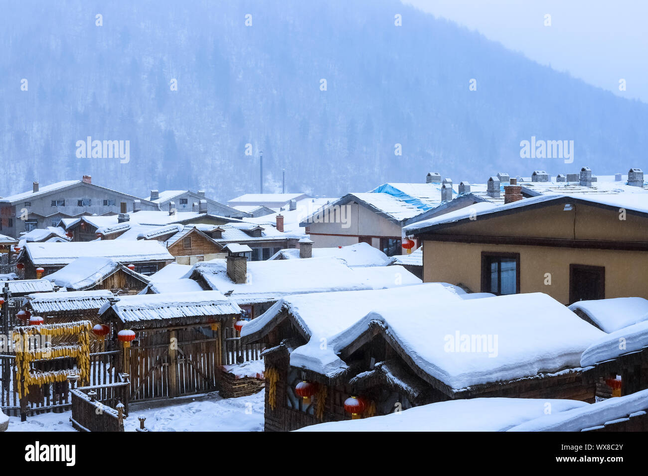 Landschaft von Snow Village Stockfoto