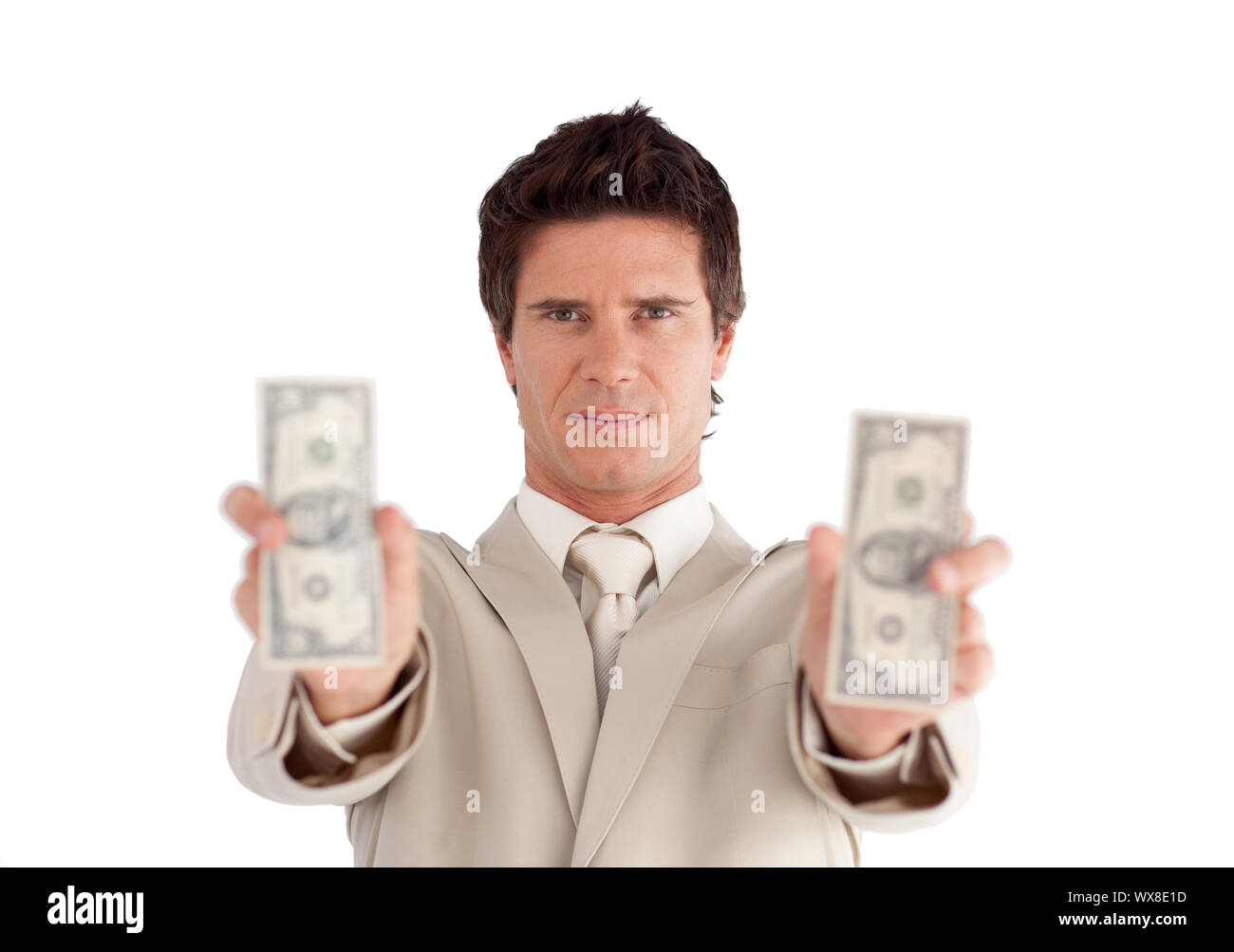 Gut aussehend Geschäftsmann mit Dollar Stockfoto