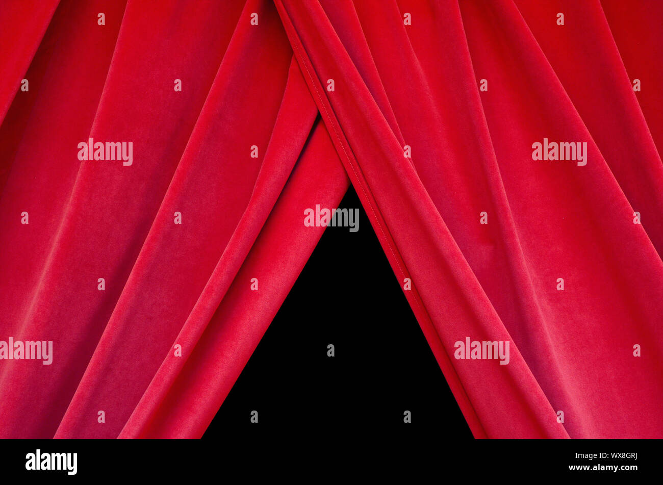 Red velvet Theater Vorhang schließt die schwarze Bühne Stockfoto