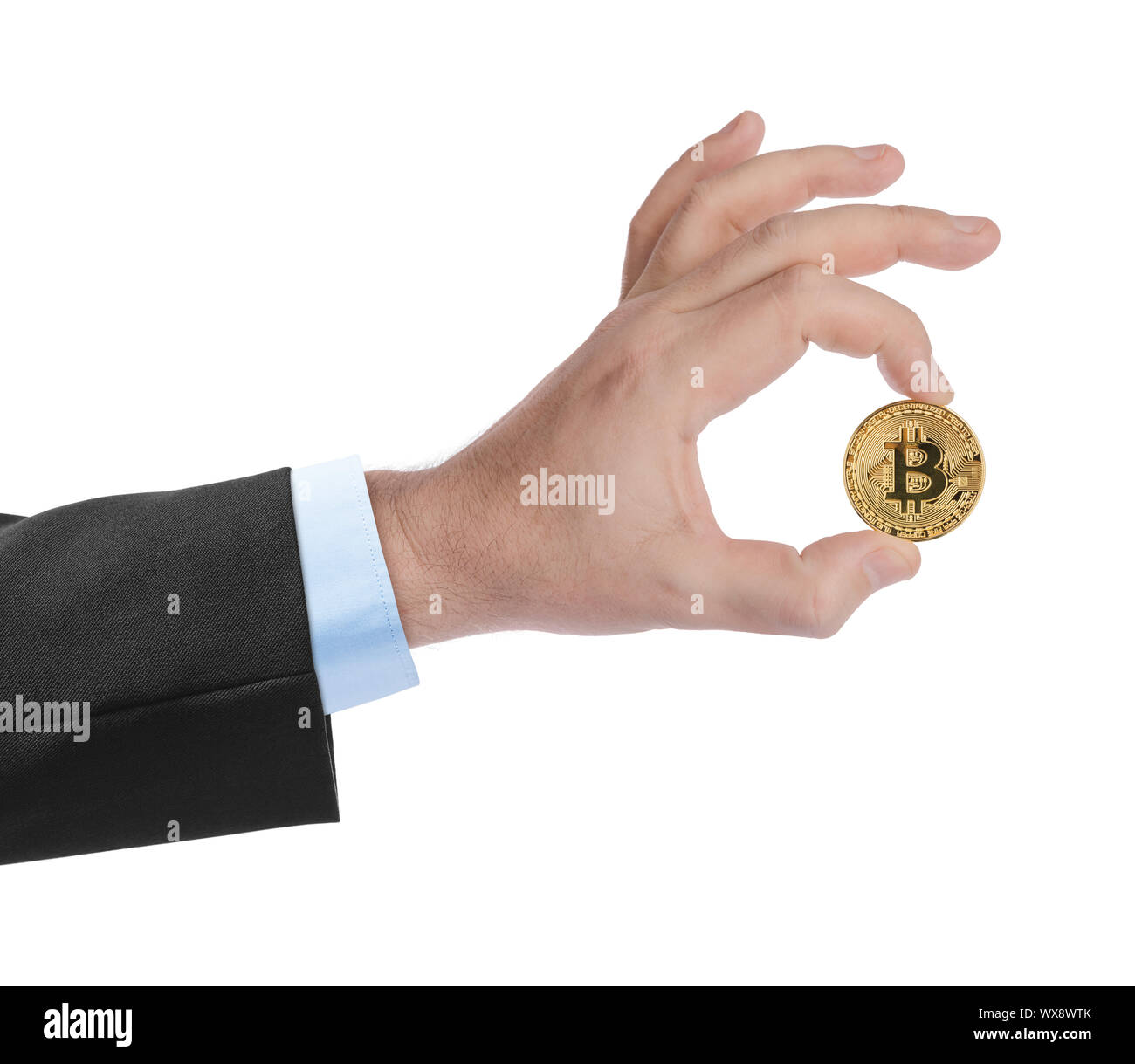 Bitcoin in der Hand Stockfoto
