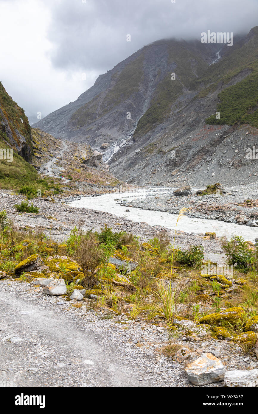 Flussbett des Franz Josef Glacier, Neuseeland Stockfoto