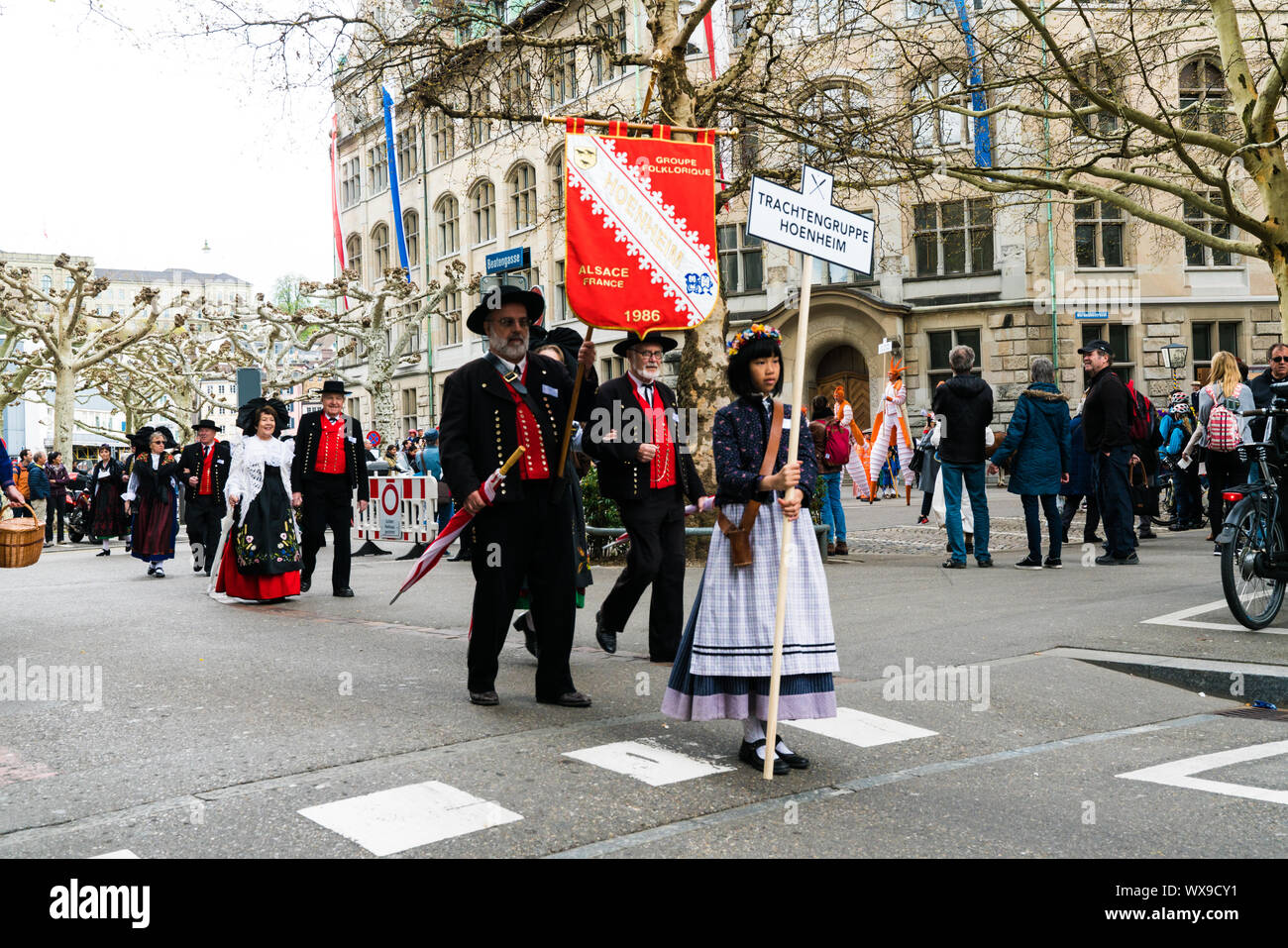 Zürich, ZH/Schweiz - April 8, 2019: Das traditionelle Frühlingsfest der Sechselaeuten in Zürich Stockfoto