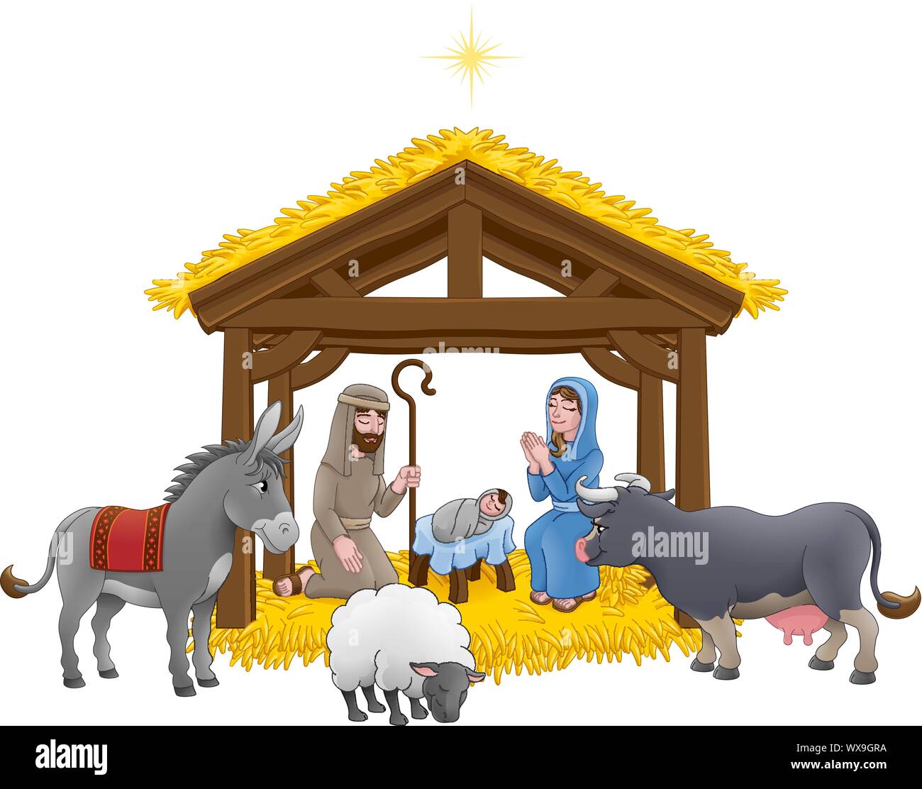 Krippe Weihnachten Szene Cartoon Stock Vektor