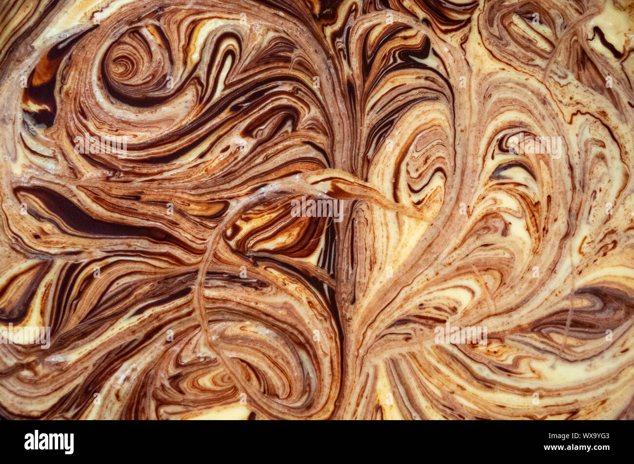 Nahaufnahme von Muster auf einer Schokolade swirl Käsekuchen Stockfoto